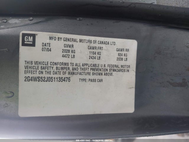 Продажа на аукционе авто 2005 Buick Century, vin: 2G4WS52J051135476, номер лота: 43511542