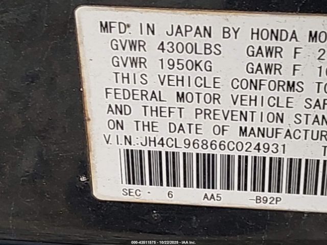 2006 ACURA TSX JH4CL96866C024931 Photo 8