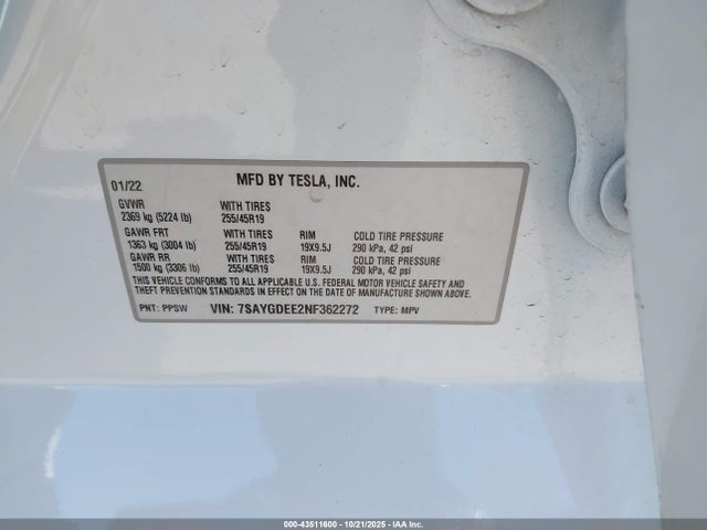 2022 TESLA MODEL Y 7SAYGDEE2NF362272 Photo 8