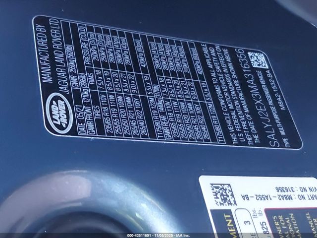 2021 LAND ROVER RANGE ROVER VELAR SALYJ2EX3MA316356 Photo 8