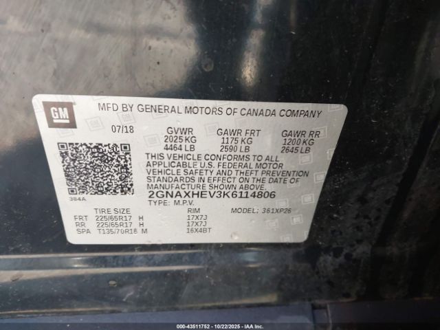 2019 CHEVROLET EQUINOX 2GNAXHEV3K6114806 Photo 8