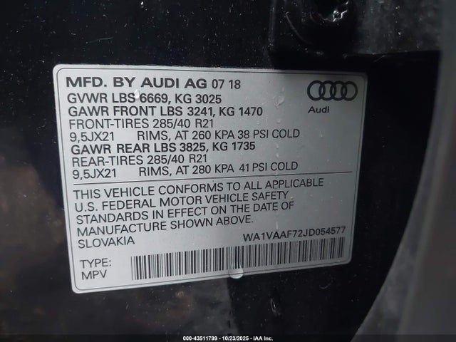 2018 AUDI Q7 WA1VAAF72JD054577 Photo 8