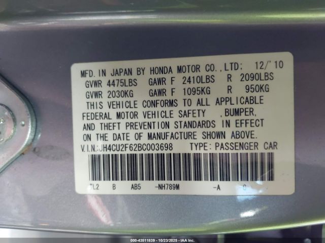 2011 ACURA TSX JH4CU2F62BC003698 Photo 8