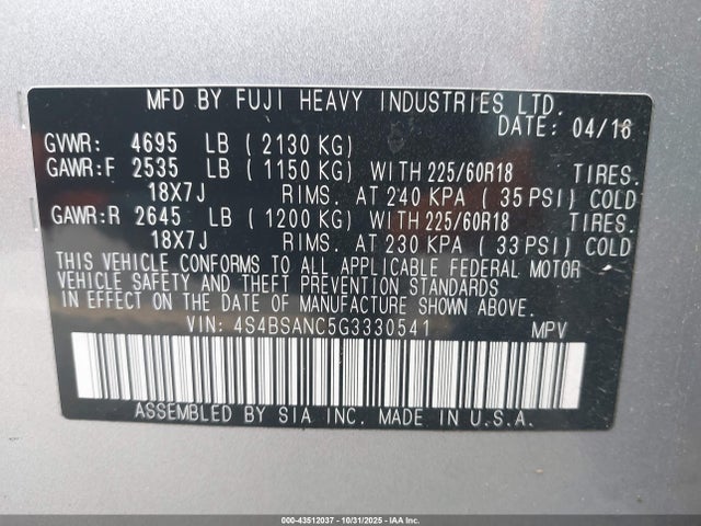 Subaru Outback 2.5i Limited 2016 4S4BSANC5G3330541 Image 9