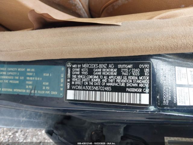 1992 MERCEDES-BENZ 300 WDBEA30E5NB702485 Photo 8