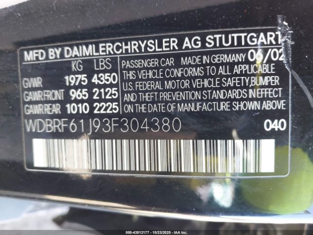 2003 MERCEDES-BENZ C 240 WDBRF61J93F304380 Photo 8