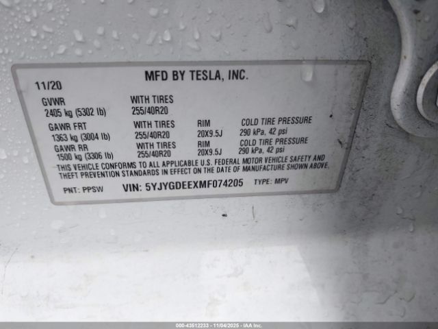 2021 TESLA MODEL Y 5YJYGDEEXMF074205 Photo 8