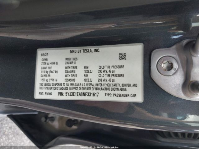 2022 TESLA MODEL 3 5YJ3E1EA8NF331617 Photo 8