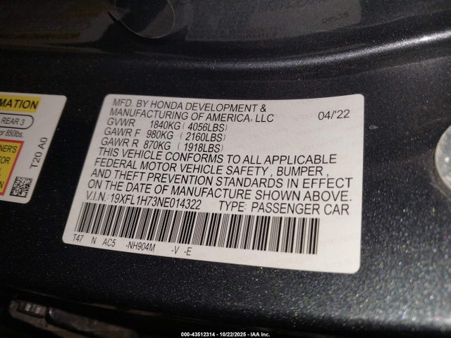 Honda l15b7 2022 19XFL1H73NE014322 Image 9