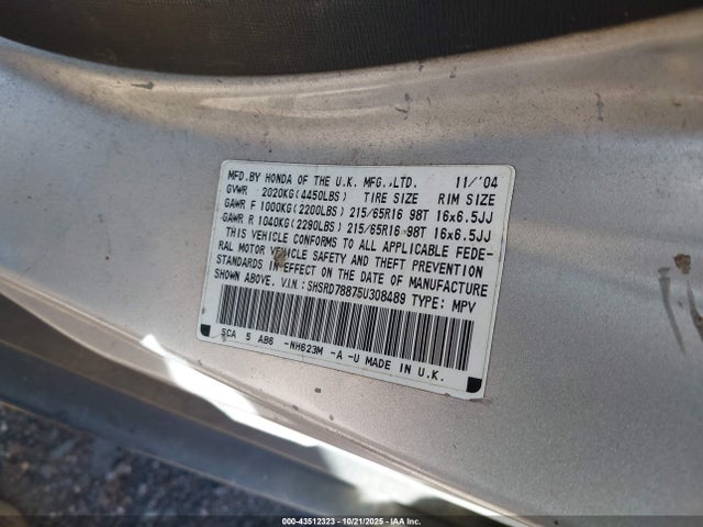 2005 HONDA CR-V SHSRD78875U308489 Photo 8