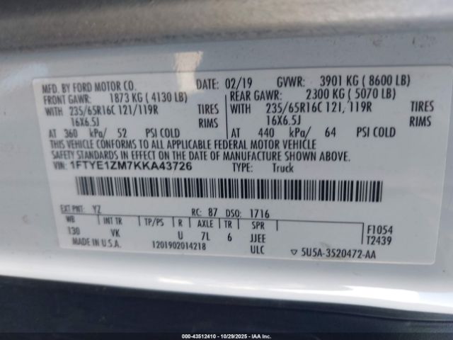 2019 FORD TRANSIT-150 1FTYE1ZM7KKA43726 Photo 8