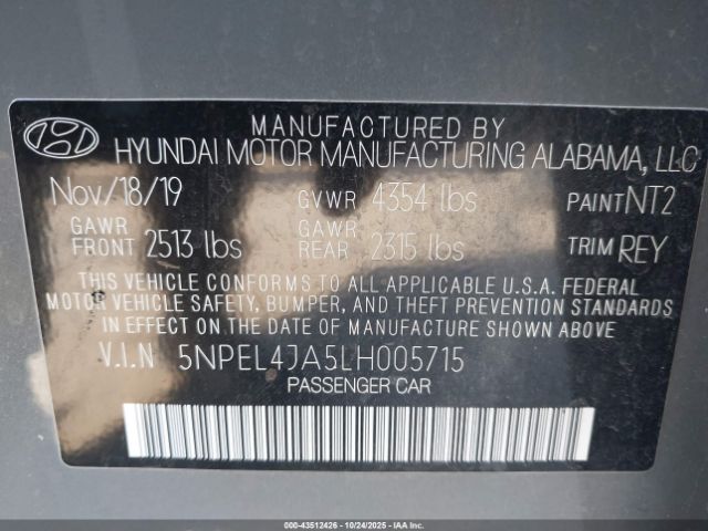 2020 HYUNDAI SONATA 5NPEL4JA5LH005715 Photo 8