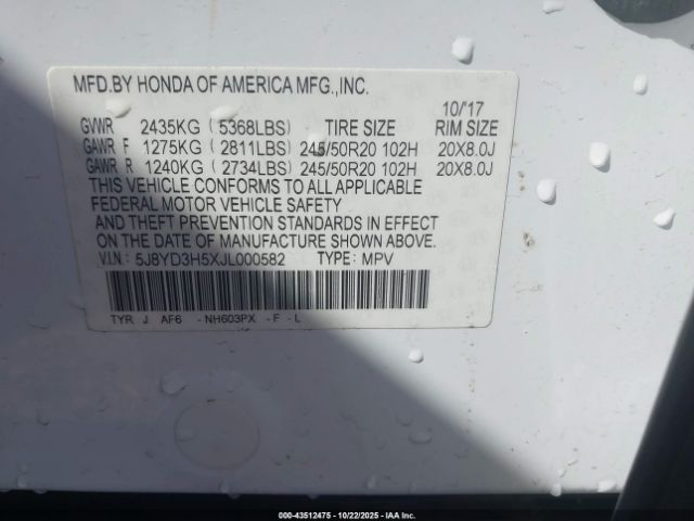 2018 ACURA MDX 5J8YD3H5XJL000582 Photo 8