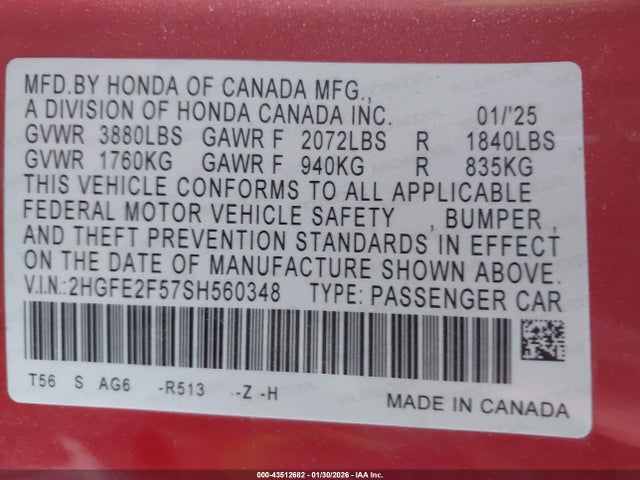 Honda Civic Sport 2025 2HGFE2F57SH560348 Image 9