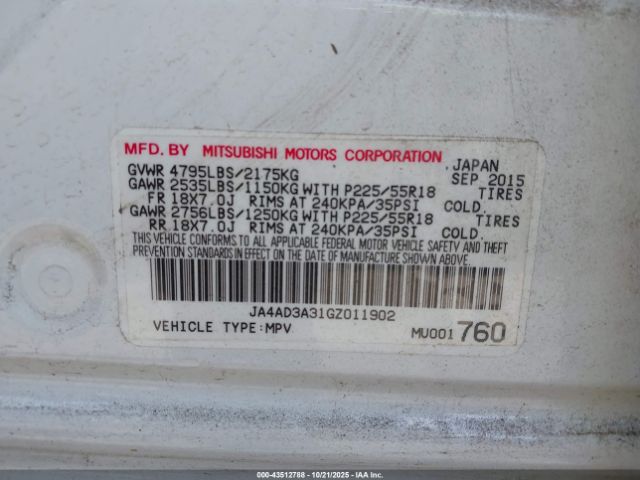 2016 MITSUBISHI OUTLANDER JA4AD3A31GZ011902 Photo 8