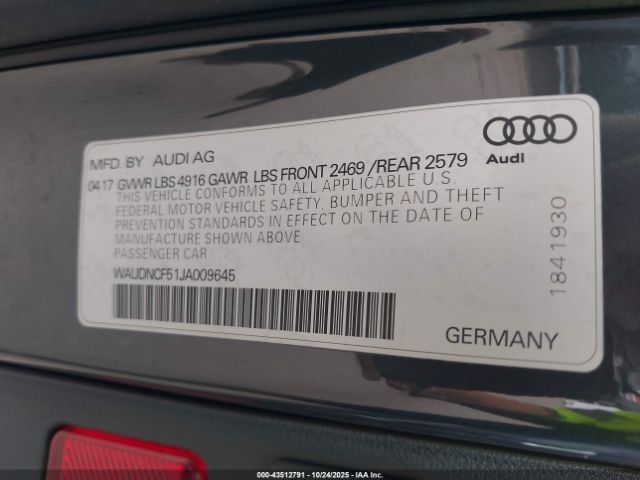 2018 AUDI A5 WAUDNCF51JA009645 Photo 8
