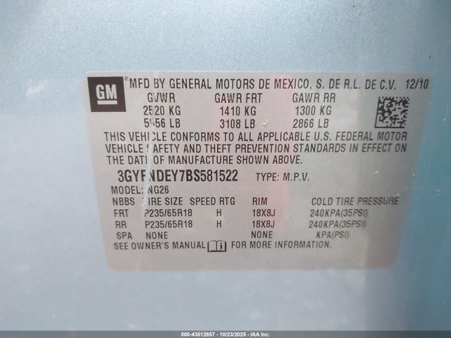 2011 CADILLAC SRX 3GYFNDEY7BS581522 Photo 8