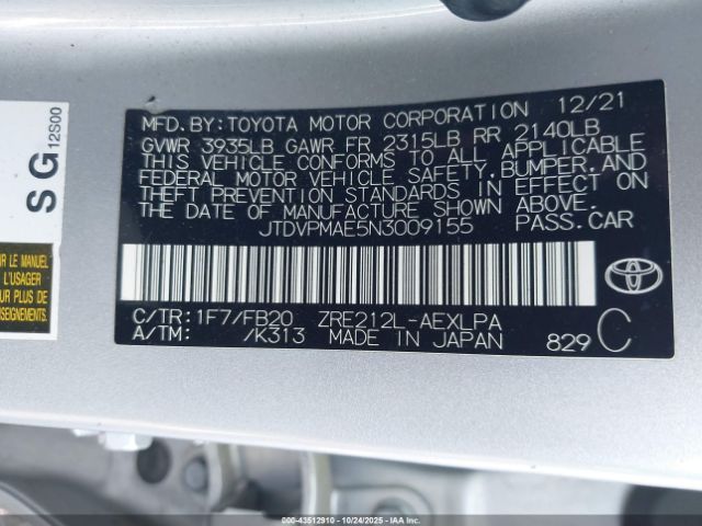 2022 TOYOTA COROLLA JTDVPMAE5N3009155 Photo 8