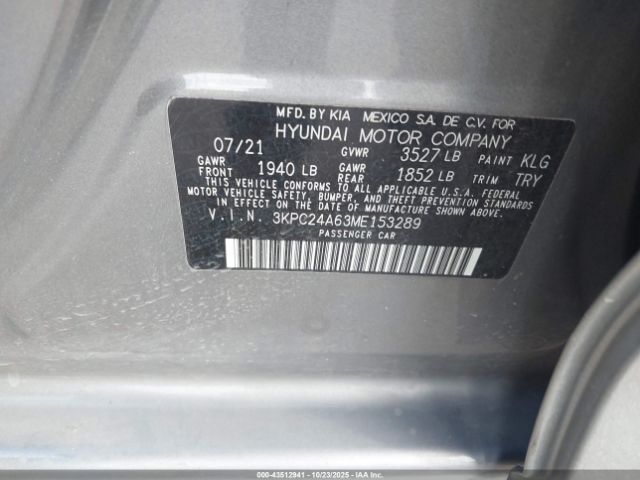 2021 HYUNDAI ACCENT 3KPC24A63ME153289 Photo 8
