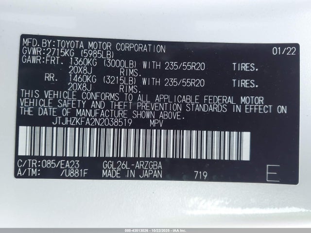 Lexus Rx 350l 2022 JTJHZKFA2N2038519 Image 9