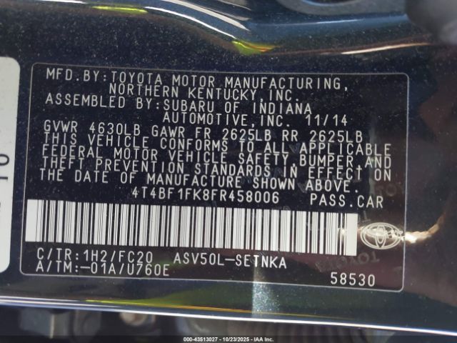 2015 TOYOTA CAMRY 4T4BF1FK8FR458006 Photo 8