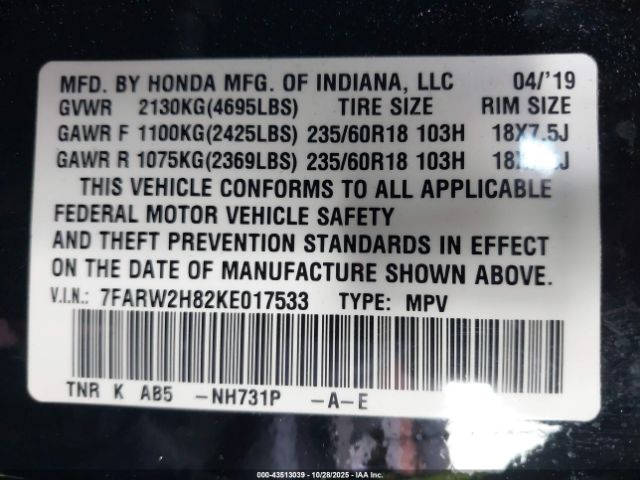2019 HONDA CR-V 7FARW2H82KE017533 Photo 8
