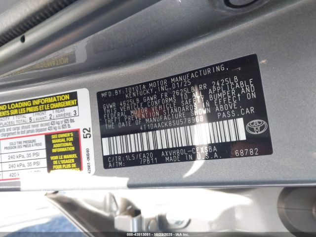 2025 TOYOTA CAMRY 4T1DAACK8SU578968 Photo 8
