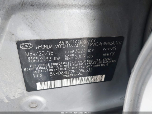 Aukcja sprzedaży 2017 Hyundai Elantra Se, vin: 5NPD84LF2HH080532, numer aukcji: 43513105