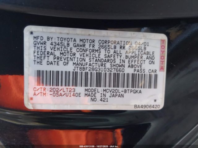 2001 LEXUS ES 300 JT8BF28G310327660 Photo 8