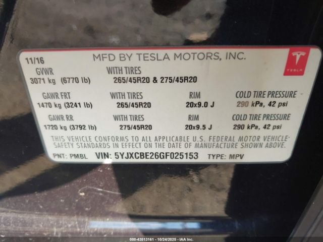 2016 TESLA MODEL X 5YJXCBE26GF025153 Photo 8
