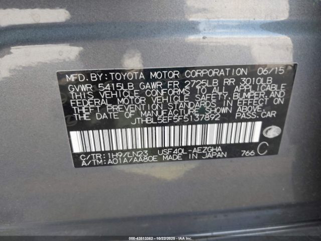 2015 LEXUS LS 460 JTHBL5EF5F5137892 Photo 8