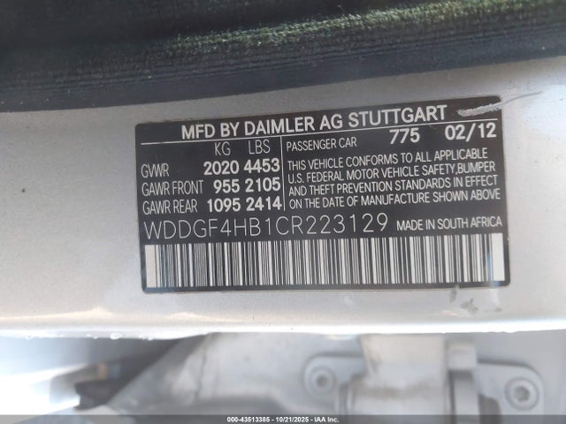 Продажа на аукционе авто 2012 Mercedes-benz C 250 Luxury/sport, vin: WDDGF4HB1CR223129, номер лота: 43513385