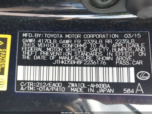 2015 LEXUS CT 200H JTHKD5BH8F2236176 Photo 8