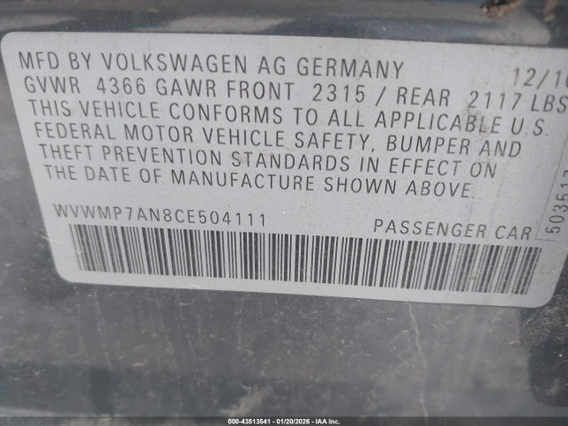 2012 VOLKSWAGEN CC WVWMP7AN8CE504111 Photo 8