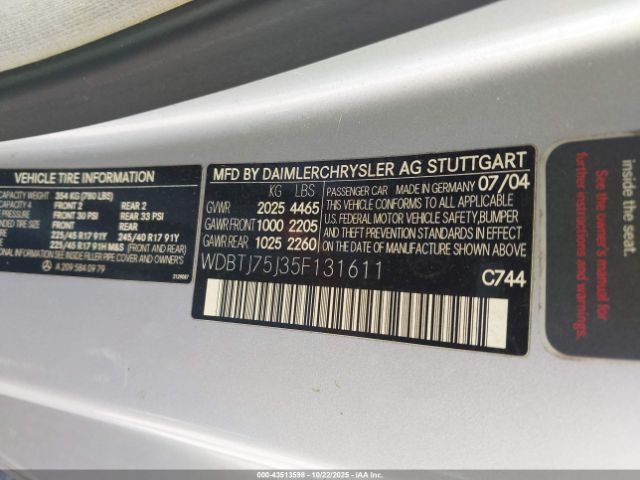 2005 MERCEDES-BENZ CLK 500 WDBTJ75J35F131611 Photo 8