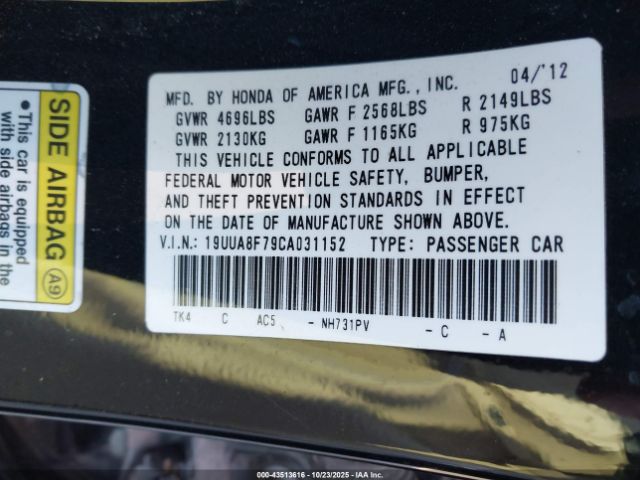 2012 ACURA TL 19UUA8F79CA031152 Photo 8