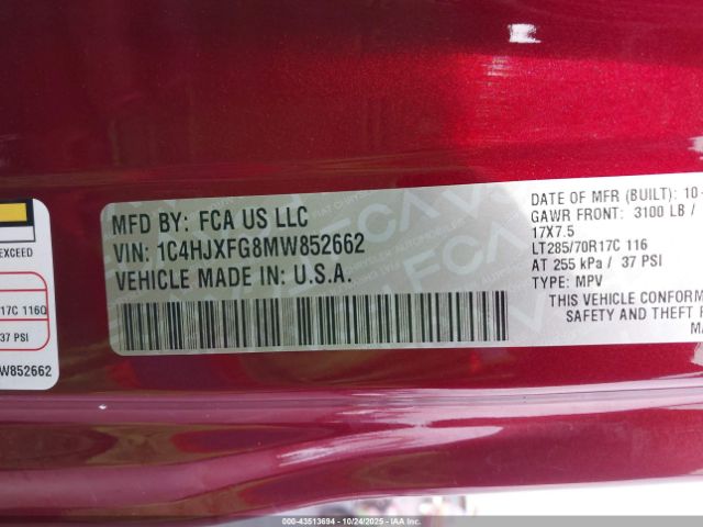 2021 JEEP WRANGLER UNLIMITED 1C4HJXFG8MW852662 Photo 8