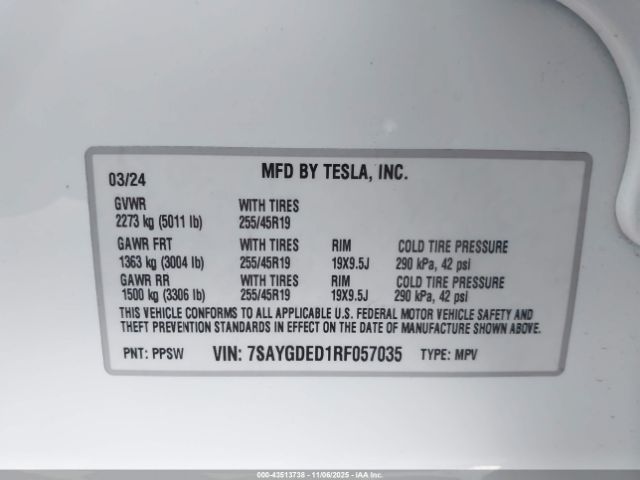 2024 TESLA MODEL Y 7SAYGDED1RF057035 Photo 8