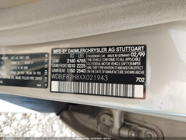 Продажа на аукционе авто 1999 Mercedes-benz E 320 Awd, vin: WDBJF82H8XX021943, номер лота: 43513749