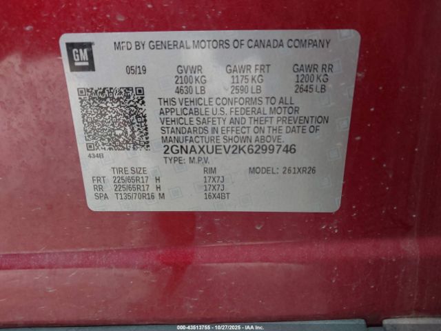 2019 CHEVROLET EQUINOX 2GNAXUEV2K6299746 Photo 8