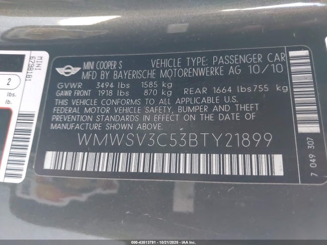 2011 MINI COOPER S WMWSV3C53BTY21899 Photo 8