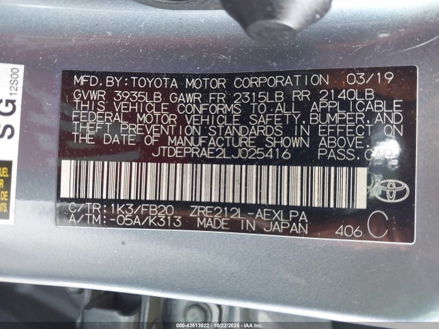 JTDEPRAE2LJ025416 Toyota COROLLA LE