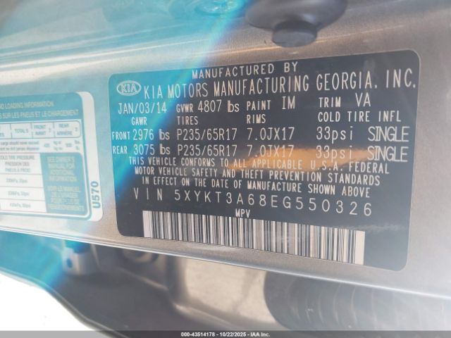 2014 KIA SORENTO 5XYKT3A68EG550326 Photo 8