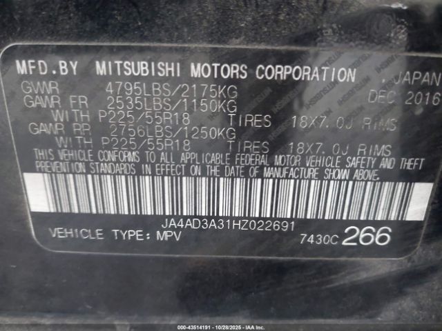 2017 MITSUBISHI OUTLANDER JA4AD3A31HZ022691 Photo 8