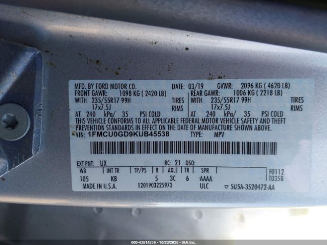 2019 FORD ESCAPE 1FMCU0GD9KUB45538 Photo 8