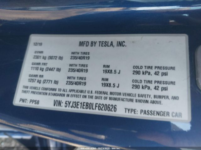 2020 TESLA MODEL 3 5YJ3E1EB0LF620626 Photo 8