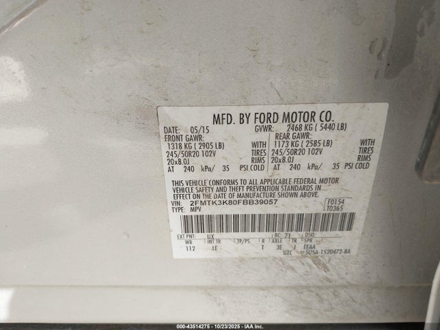 Продажа на аукционе авто 2015 Ford Edge Titanium, vin: 2FMTK3K80FBB39057, номер лота: 43514275