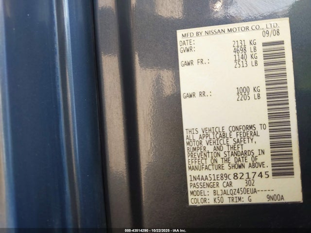 2009 NISSAN MAXIMA 1N4AA51E89C821745 Photo 8