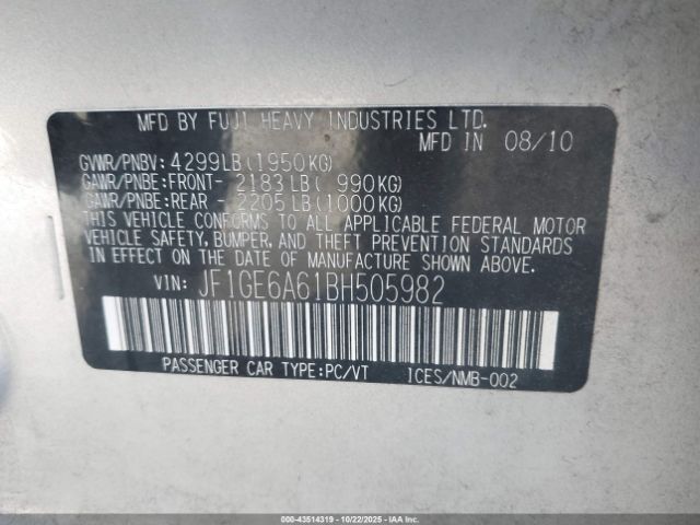 2011 SUBARU IMPREZA JF1GE6A61BH505982 Photo 8