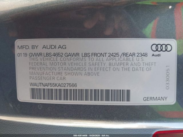 2019 AUDI A5 WAUTNAF55KA027566 Photo 8